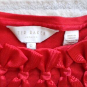 TED BAKER SIZE 0 BLOOD RED SHIRT WITH SATIN BOW COLLAR